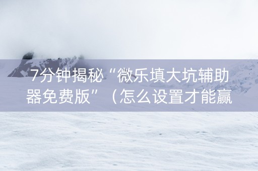 7分钟揭秘“微乐填大坑辅助器免费版”（怎么设置才能赢)