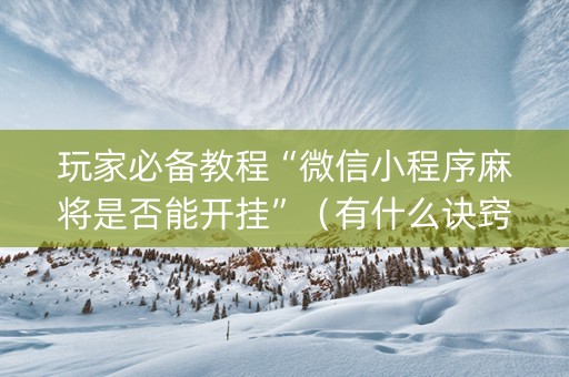玩家必备教程“微信小程序麻将是否能开挂”（有什么诀窍)