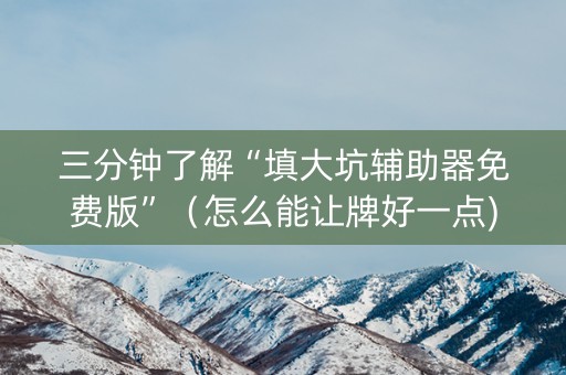 三分钟了解“填大坑辅助器免费版”（怎么能让牌好一点)