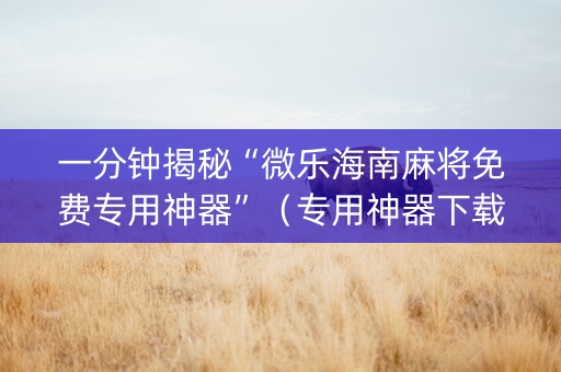一分钟揭秘“微乐海南麻将免费专用神器”（专用神器下载)