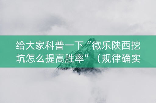 给大家科普一下“微乐陕西挖坑怎么提高胜率”（规律确实有挂)