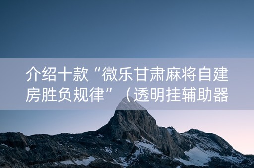 介绍十款“微乐甘肃麻将自建房胜负规律”（透明挂辅助器)