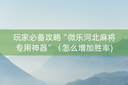 玩家必备攻略“微乐河北麻将专用神器”（怎么增加胜率)