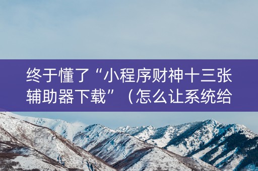 终于懂了“小程序财神十三张辅助器下载”（怎么让系统给自己好牌)
