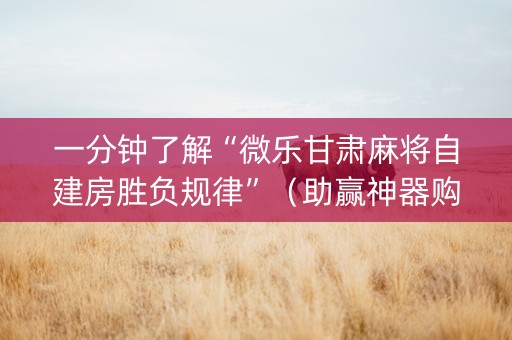 一分钟了解“微乐甘肃麻将自建房胜负规律”（助赢神器购买)