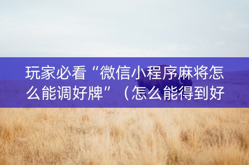 玩家必看“微信小程序麻将怎么能调好牌”（怎么能得到好牌)