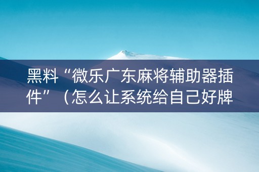 黑料“微乐广东麻将辅助器插件”（怎么让系统给自己好牌)
