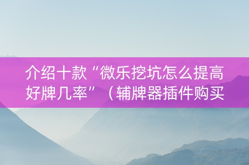 介绍十款“微乐挖坑怎么提高好牌几率”（辅牌器插件购买)