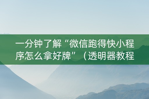 一分钟了解“微信跑得快小程序怎么拿好牌”（透明器教程)