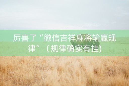 厉害了“微信吉祥麻将输赢规律”（规律确实有挂)