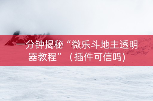 一分钟揭秘“微乐斗地主透明器教程”（插件可信吗)