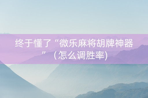 终于懂了“微乐麻将胡牌神器”（怎么调胜率)