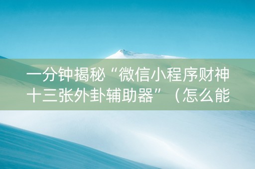 一分钟揭秘“微信小程序财神十三张外卦辅助器”（怎么能调好牌)
