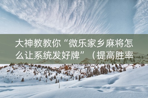 大神教教你“微乐家乡麻将怎么让系统发好牌”（提高胜率技巧)