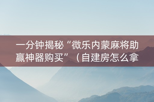一分钟揭秘“微乐内蒙麻将助赢神器购买”（自建房怎么拿好牌)