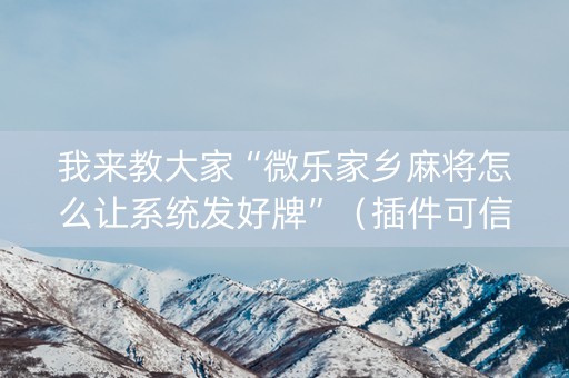 我来教大家“微乐家乡麻将怎么让系统发好牌”（插件可信吗)