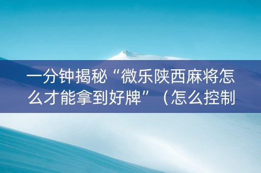 一分钟揭秘“微乐陕西麻将怎么才能拿到好牌”（怎么控制输赢)