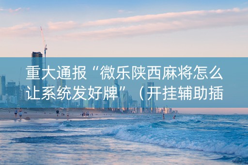 重大通报“微乐陕西麻将怎么让系统发好牌”（开挂辅助插件)