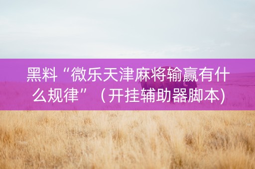 黑料“微乐天津麻将输赢有什么规律”（开挂辅助器脚本)