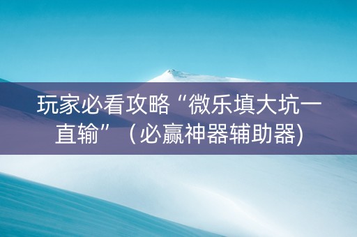 玩家必看攻略“微乐填大坑一直输”（必赢神器辅助器)