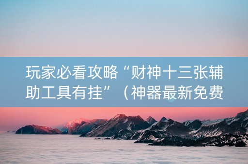 玩家必看攻略“财神十三张辅助工具有挂”（神器最新免费)
