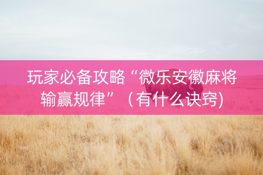 玩家必备攻略“微乐安徽麻将输赢规律”（有什么诀窍)