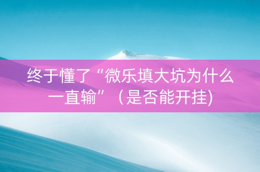 终于懂了“微乐填大坑为什么一直输”（是否能开挂)