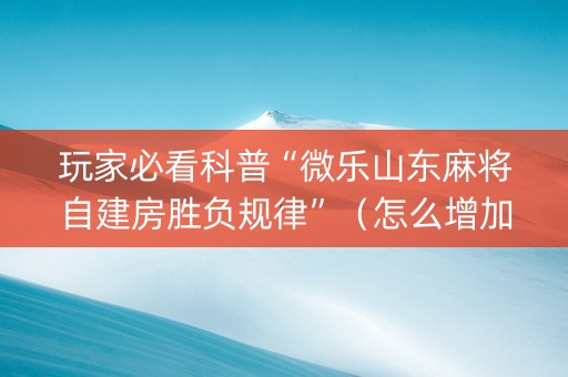 玩家必看科普“微乐山东麻将自建房胜负规律”（怎么增加胜率)