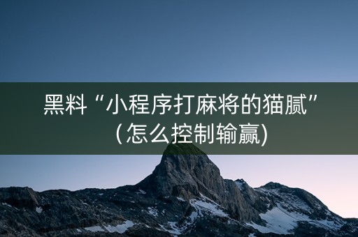 黑料“小程序打麻将的猫腻”（怎么控制输赢)