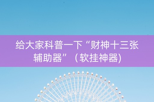 给大家科普一下“财神十三张辅助器”（软挂神器)
