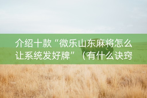 介绍十款“微乐山东麻将怎么让系统发好牌”（有什么诀窍)