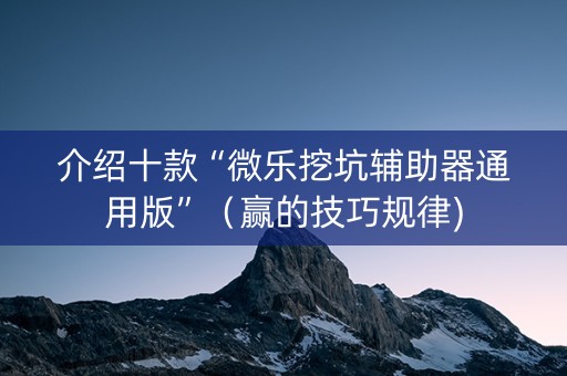 介绍十款“微乐挖坑辅助器通用版”（赢的技巧规律)
