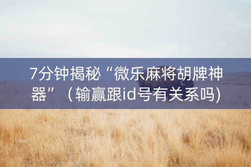 7分钟揭秘“微乐麻将胡牌神器”（输赢跟id号有关系吗)