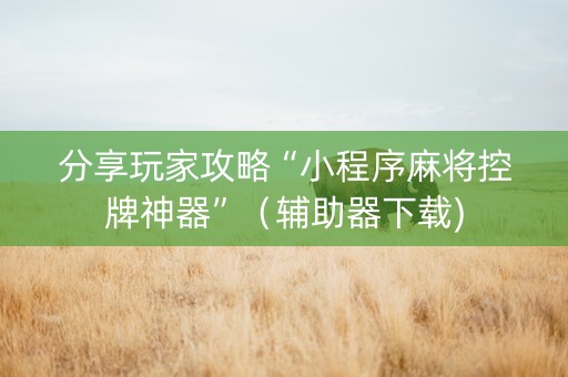 分享玩家攻略“小程序麻将控牌神器”（辅助器下载)