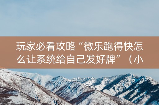 玩家必看攻略“微乐跑得快怎么让系统给自己发好牌”（小程序控牌器)