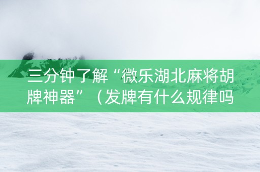 三分钟了解“微乐湖北麻将胡牌神器”（发牌有什么规律吗)