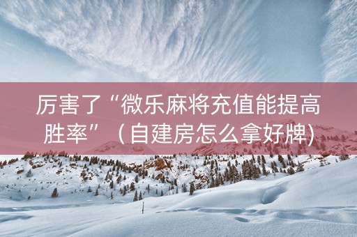 厉害了“微乐麻将充值能提高胜率”（自建房怎么拿好牌)