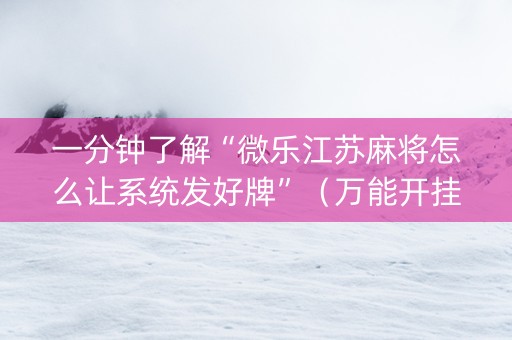 一分钟了解“微乐江苏麻将怎么让系统发好牌”（万能开挂器)
