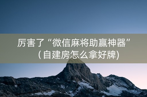 厉害了“微信麻将助赢神器”（自建房怎么拿好牌)
