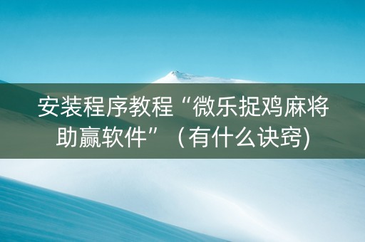 安装程序教程“微乐捉鸡麻将助赢软件”（有什么诀窍)