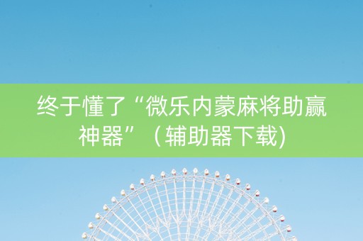 终于懂了“微乐内蒙麻将助赢神器”（辅助器下载)