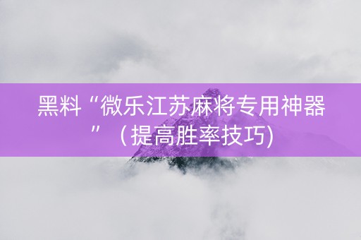 黑料“微乐江苏麻将专用神器”（提高胜率技巧)