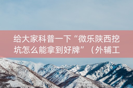 给大家科普一下“微乐陕西挖坑怎么能拿到好牌”（外辅工具)