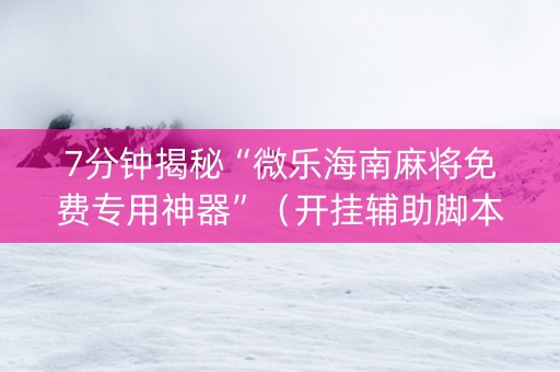 7分钟揭秘“微乐海南麻将免费专用神器”（开挂辅助脚本)