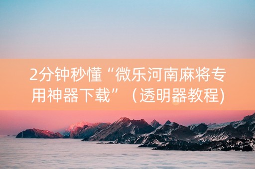 2分钟秒懂“微乐河南麻将专用神器下载”（透明器教程)