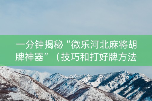 一分钟揭秘“微乐河北麻将胡牌神器”（技巧和打好牌方法)