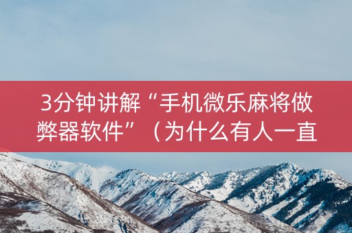 3分钟讲解“手机微乐麻将做弊器软件”（为什么有人一直赢)