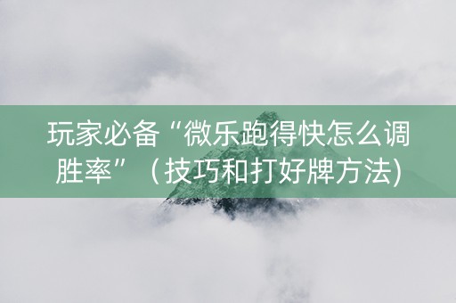 玩家必备“微乐跑得快怎么调胜率”（技巧和打好牌方法)