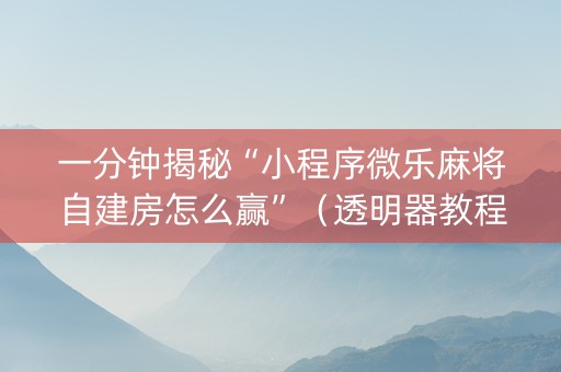 一分钟揭秘“小程序微乐麻将自建房怎么赢”（透明器教程)