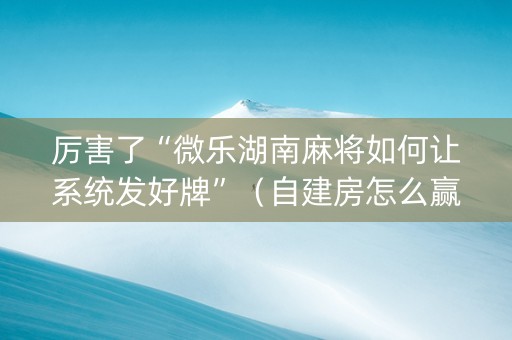 厉害了“微乐湖南麻将如何让系统发好牌”（自建房怎么赢)